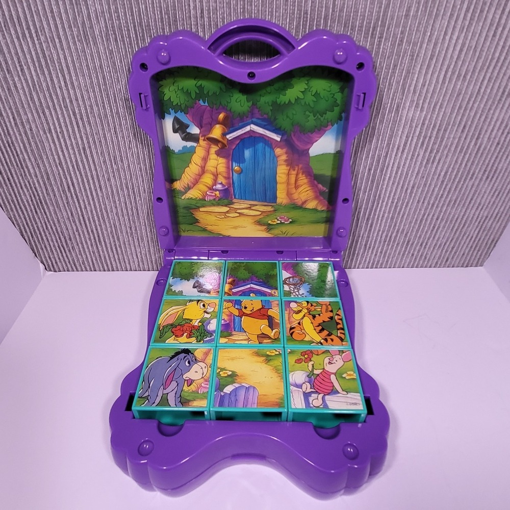 Vintage Disney Winnie the Pooh Activity Case Puzzle Block Shapes Numbers Toy Set